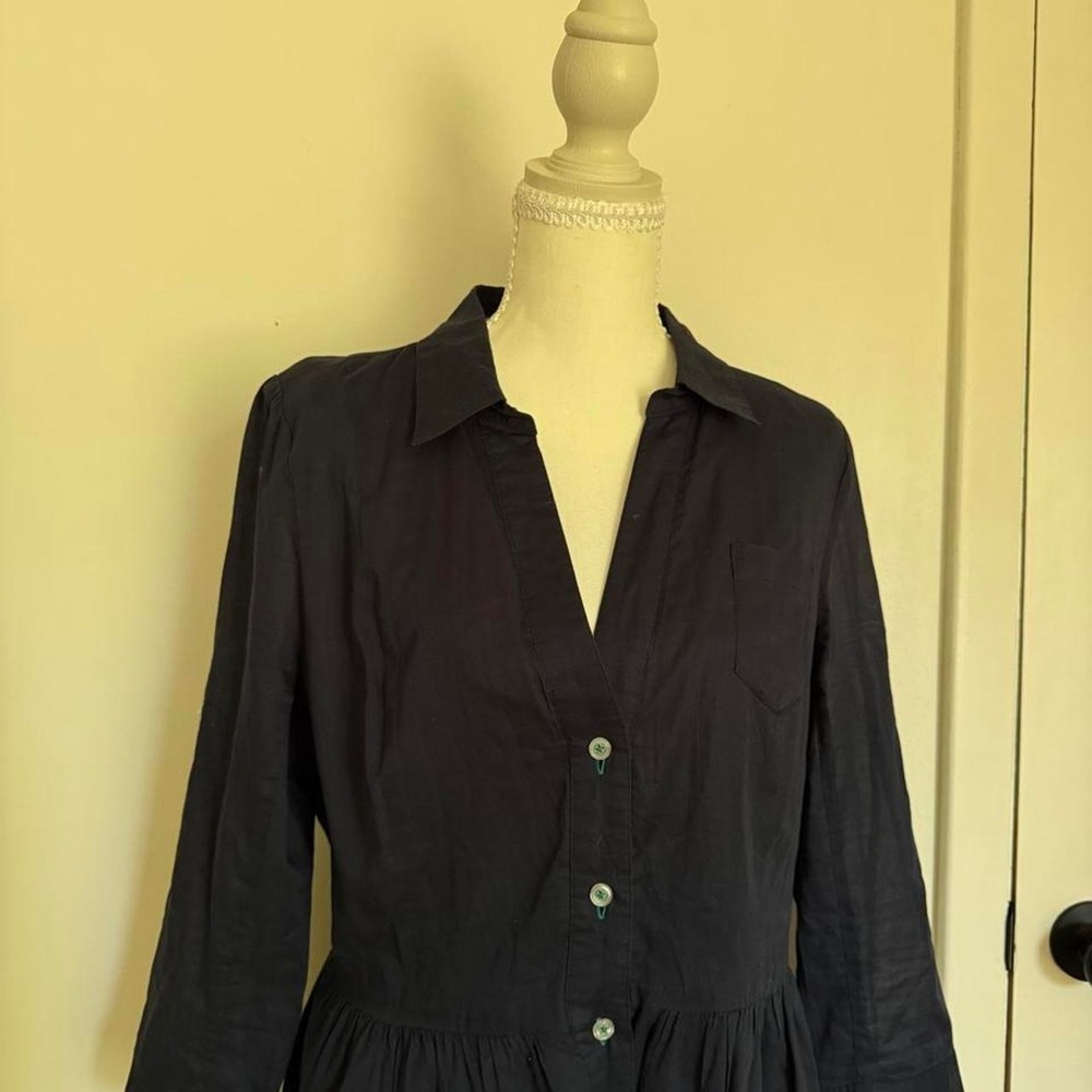 Moulinette Soeurs Anthropologie Navy Blue Cotton Button Front Shirt Dress 12 - Picture 4 of 6